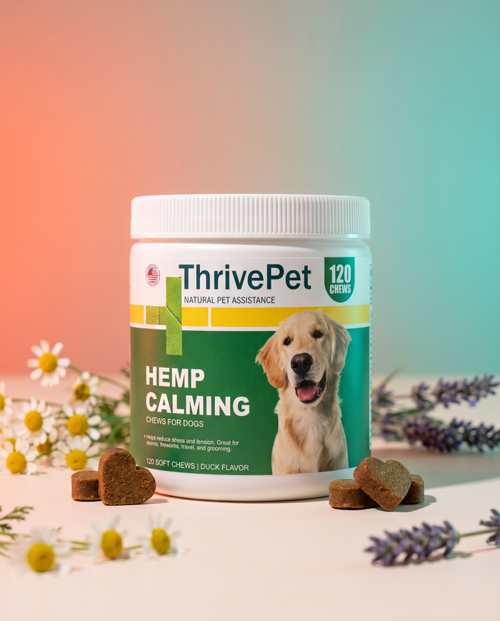 ThrivePet Hemp Calming Chews for Dogs - 120 Count | Duck Flavor - Puppy Dog Calming Treats Supplement for Storm Anxiety Sleep Relaxing Separation Aid Stress Relief - Vet Approved - Made in USA